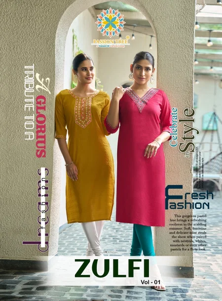 Zulfi  Vol 1 By Passion Tree Vetican Plain Embroidery Kurtis Suppliers In India